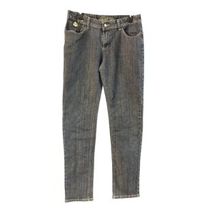 Dereon Womens Dark Wash Gold Embroidered Slim Fit Jeans Size 11/12 Y2K Style